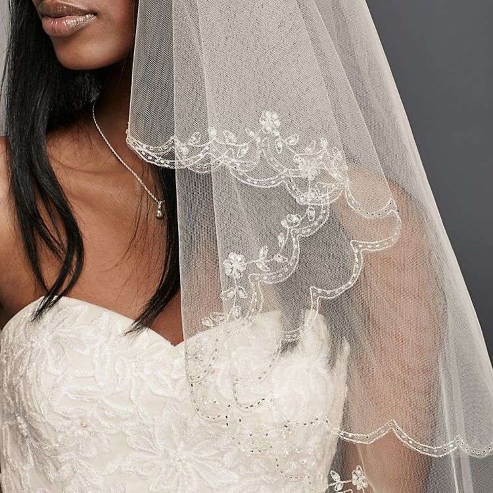 SOLD Fingertip length two-tier Veil with Scallop